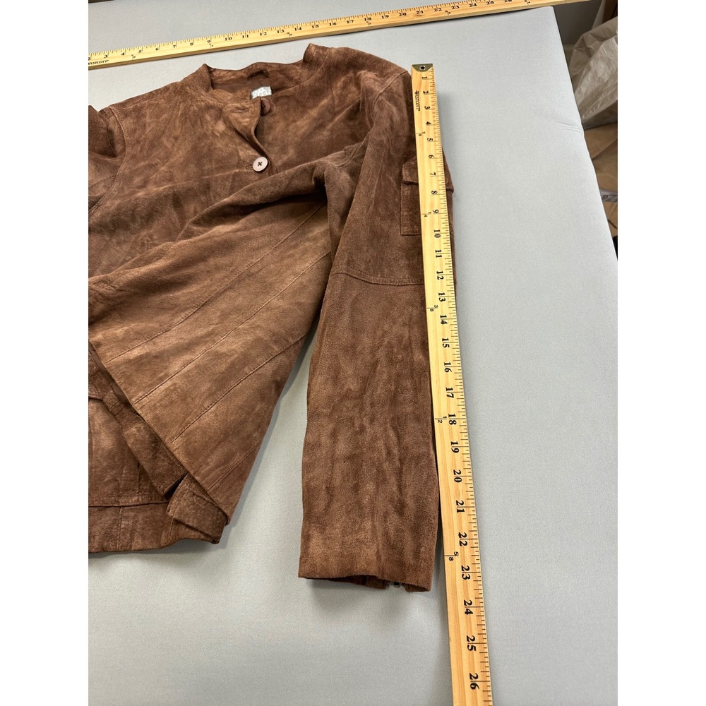 August Silk Logic Brown Suede Jacket Mandarin Collar Utility Pockets Womens - Picture 8 of 8